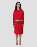 Drawstring Midi Skirt in Red Spandex