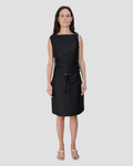 Drawstring Midi Skirt in Black Silk