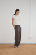 Double Belted Pant - Brown Stripe